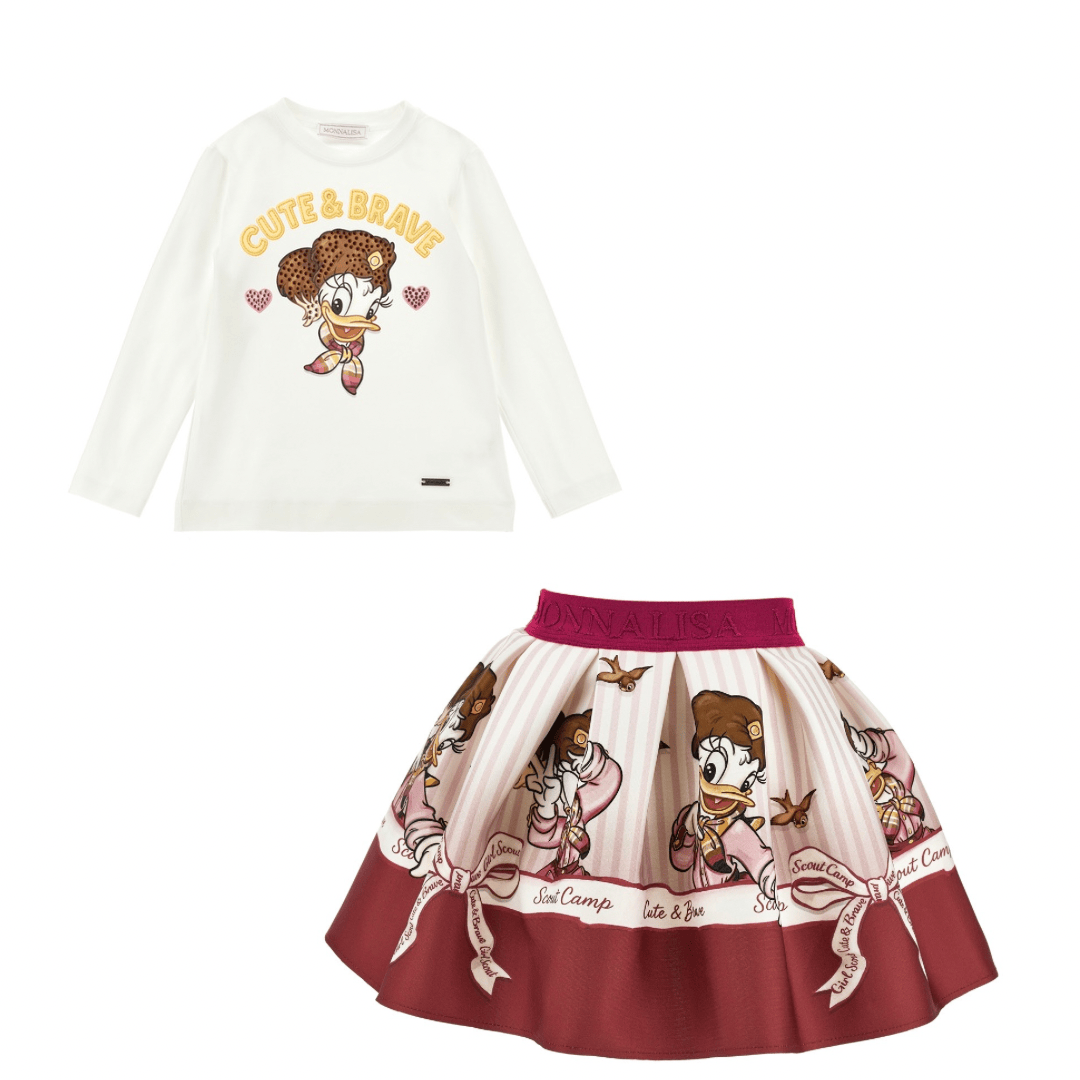 MONNALISA - Daisy Duck Top & Skirt Set - Burgundy