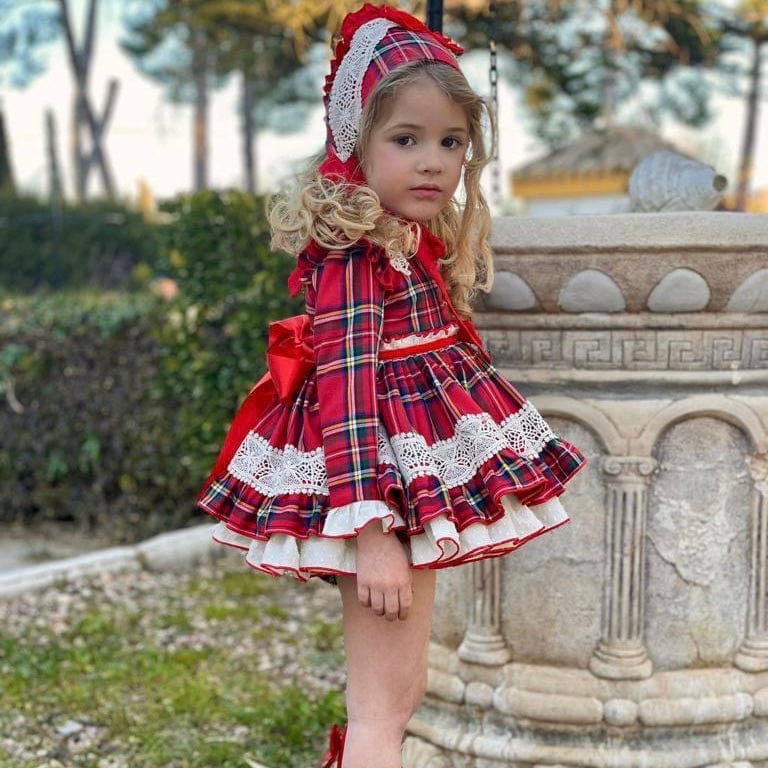 LA AMAPOLA - Ruth Baby Dress & Bonnet - Red
