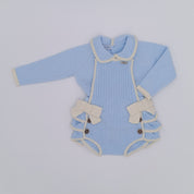 Rahigo - Three Piece Cream Trim Pinafore Set  -  Baby Blue