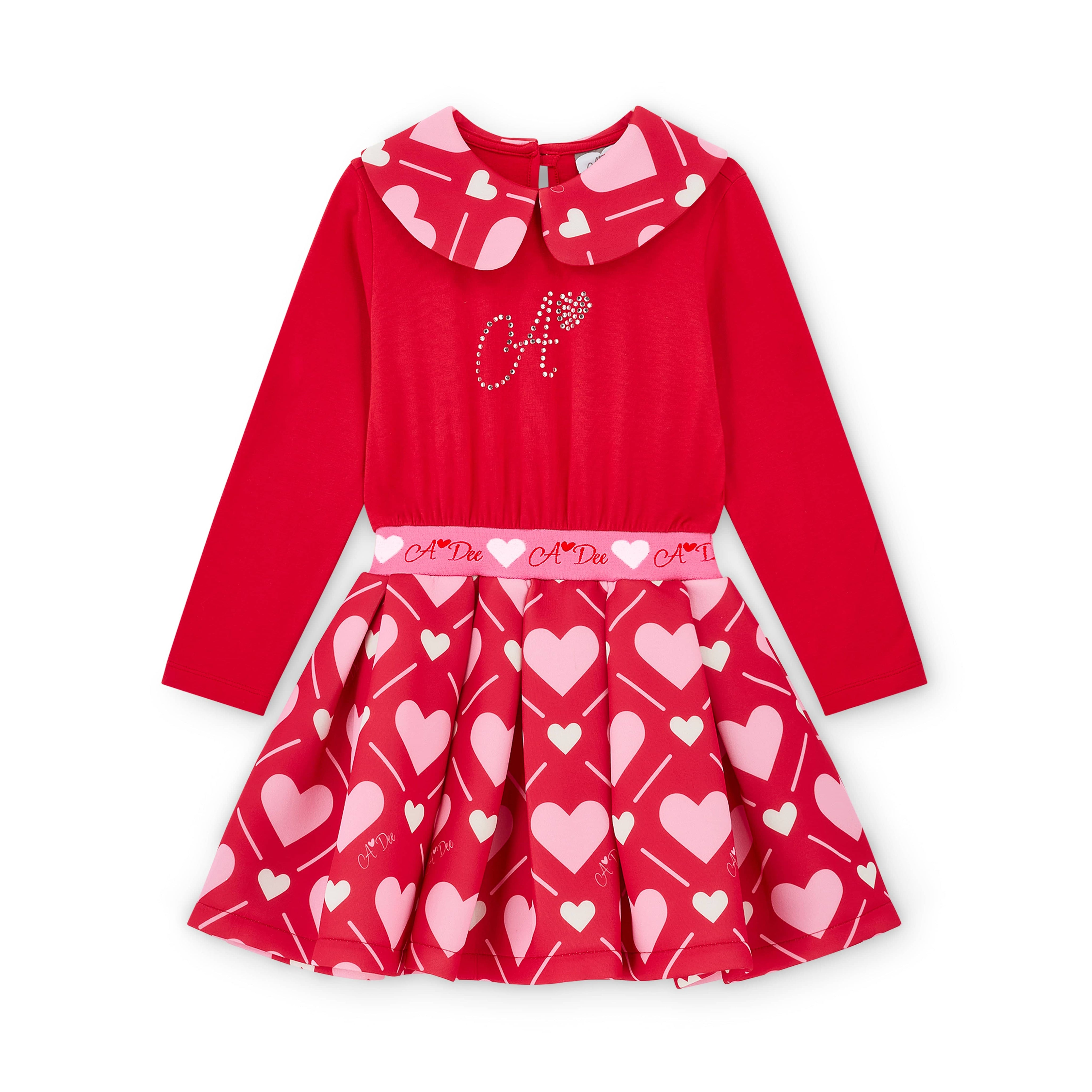A DEE -  Love Story Lara Heart Print Mix Dress - Vibrant Red