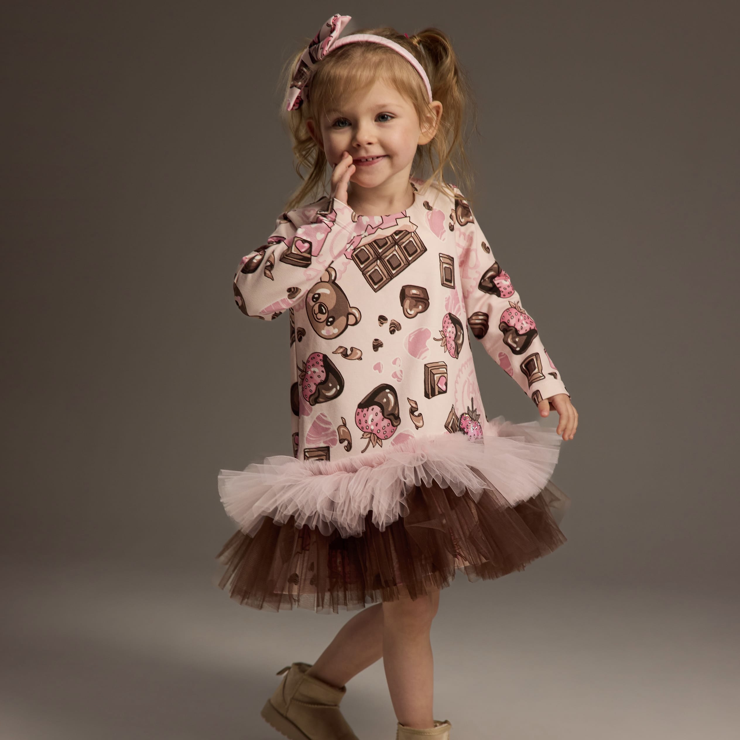 Daga - Chocolate Teddy Tutu Dress - Pink