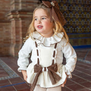 NAXOS - Tweed Romper & Blouse With Chocolate Brown Trim - Cream