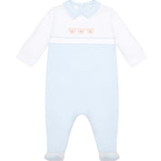 Emile Et Rose - Jasper Teddy Embroidered Babygrow & Hat - Blue