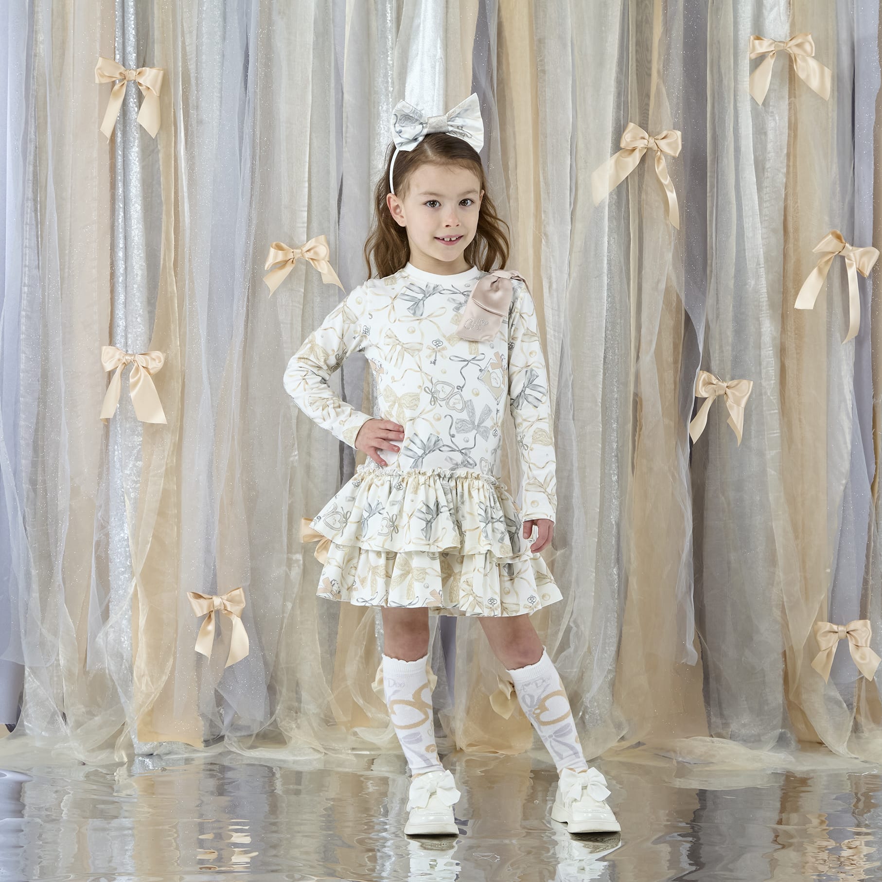 A DEE - Eau De A Dee Bailey Bow Print Jersey Dress - Snow White