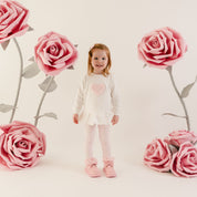 LITTLE A - Little Bloom Demi Fur Heart Legging Set - Snow White