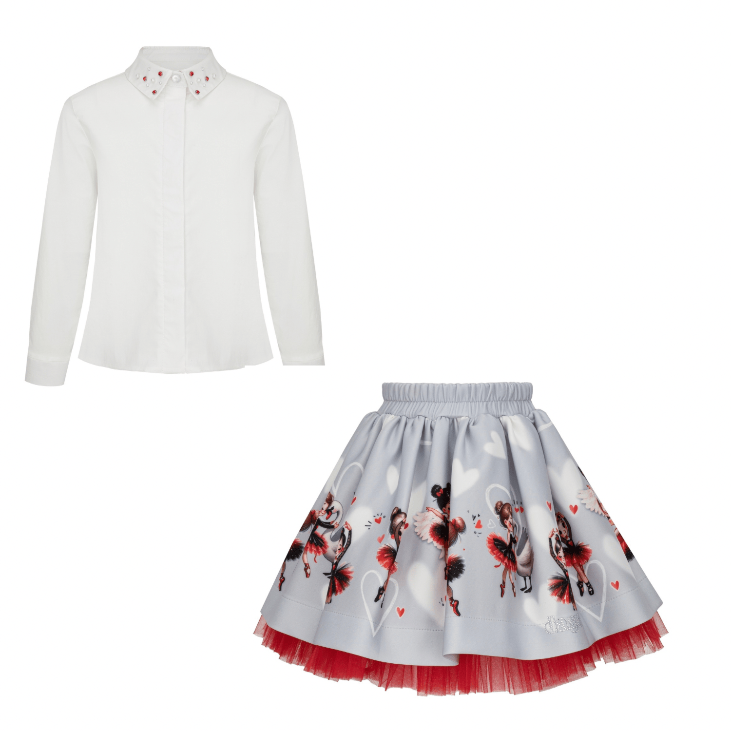 Daga - Mini Prima Blouse Two Piece Skirt Set - Grey