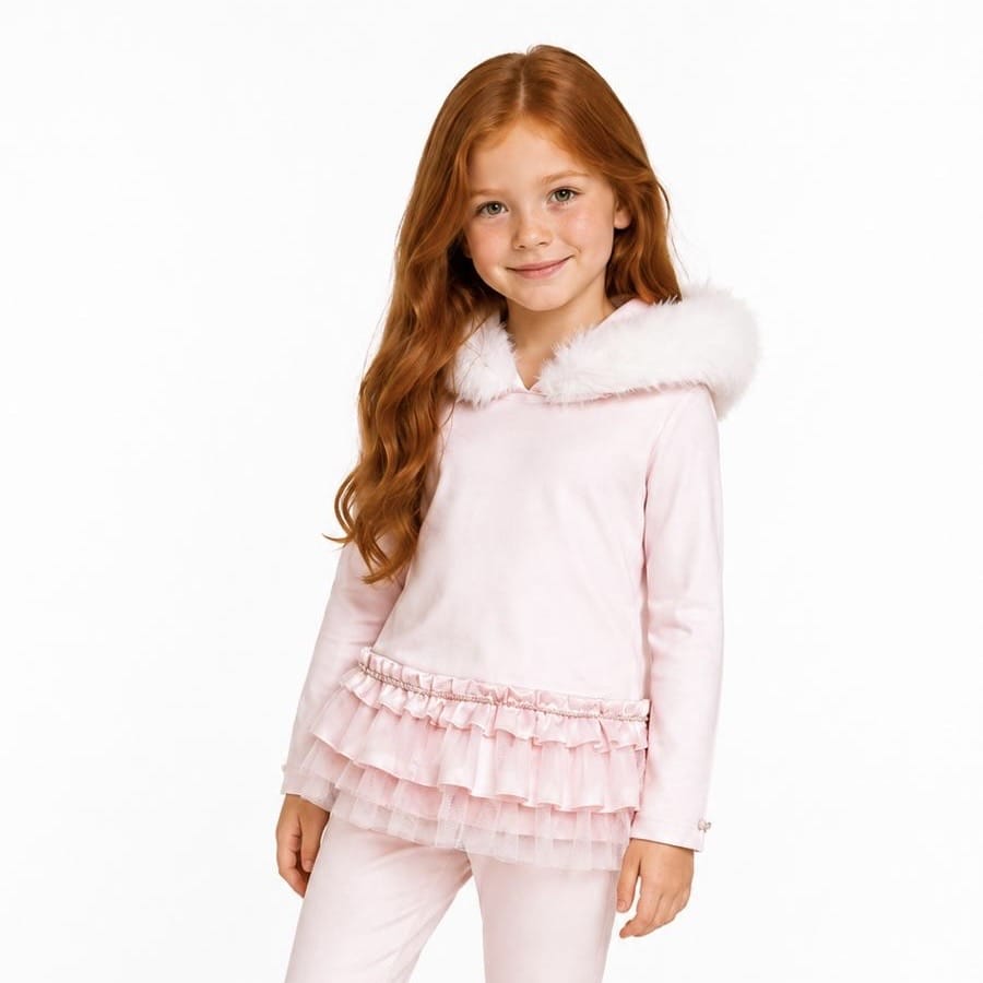 Bimbalo -Hooded Fur Leggings Set - Pink