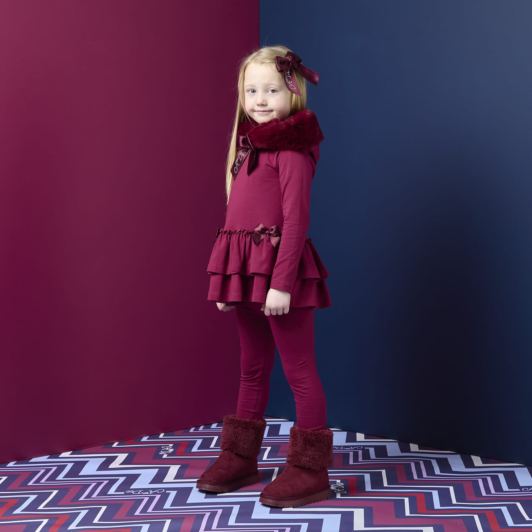 A DEE - Chevron Charm Alina Fur Trim Legging Set - Deep Cherry