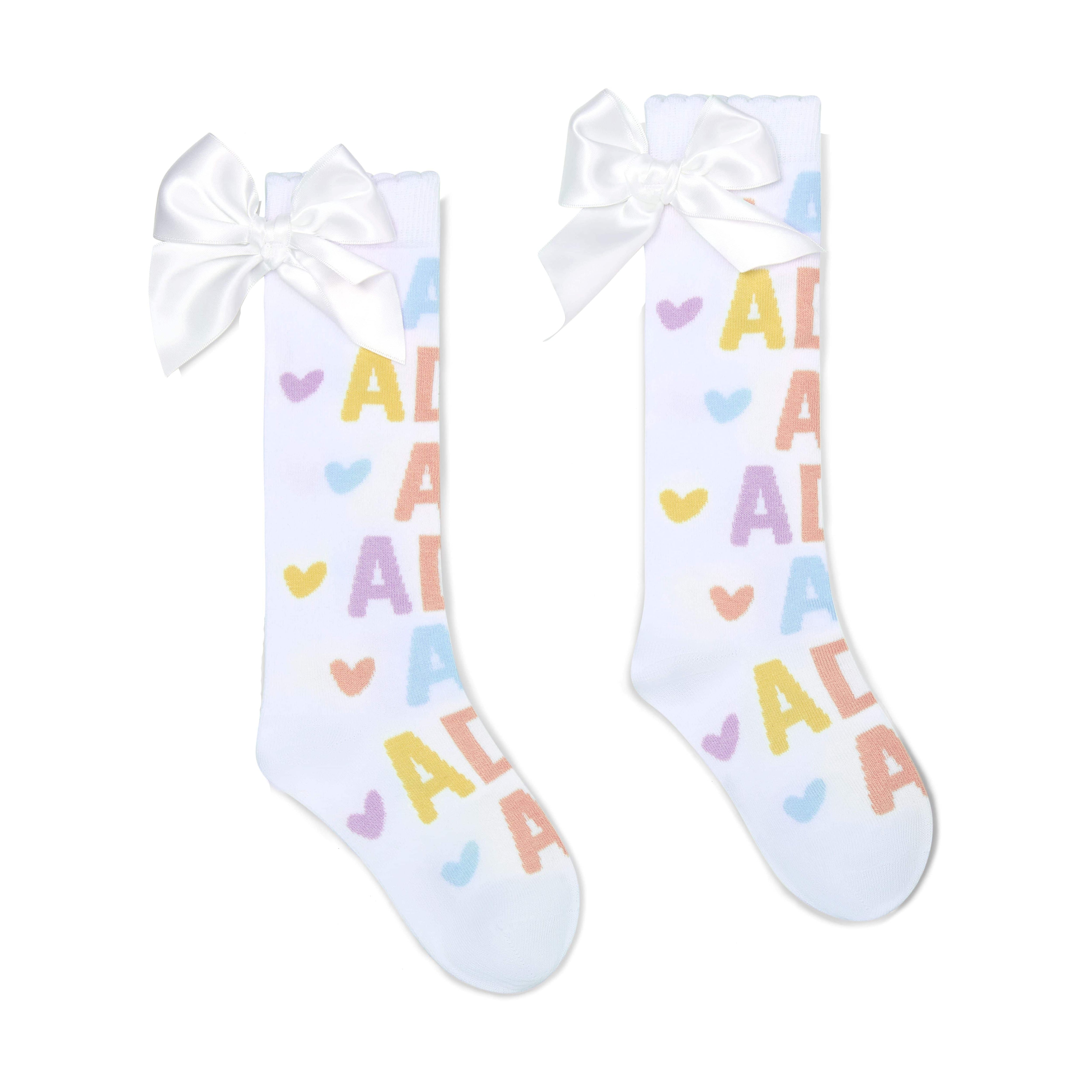 A Dee - Sylvia Signature Summer Initial Print Knee High Socks - White