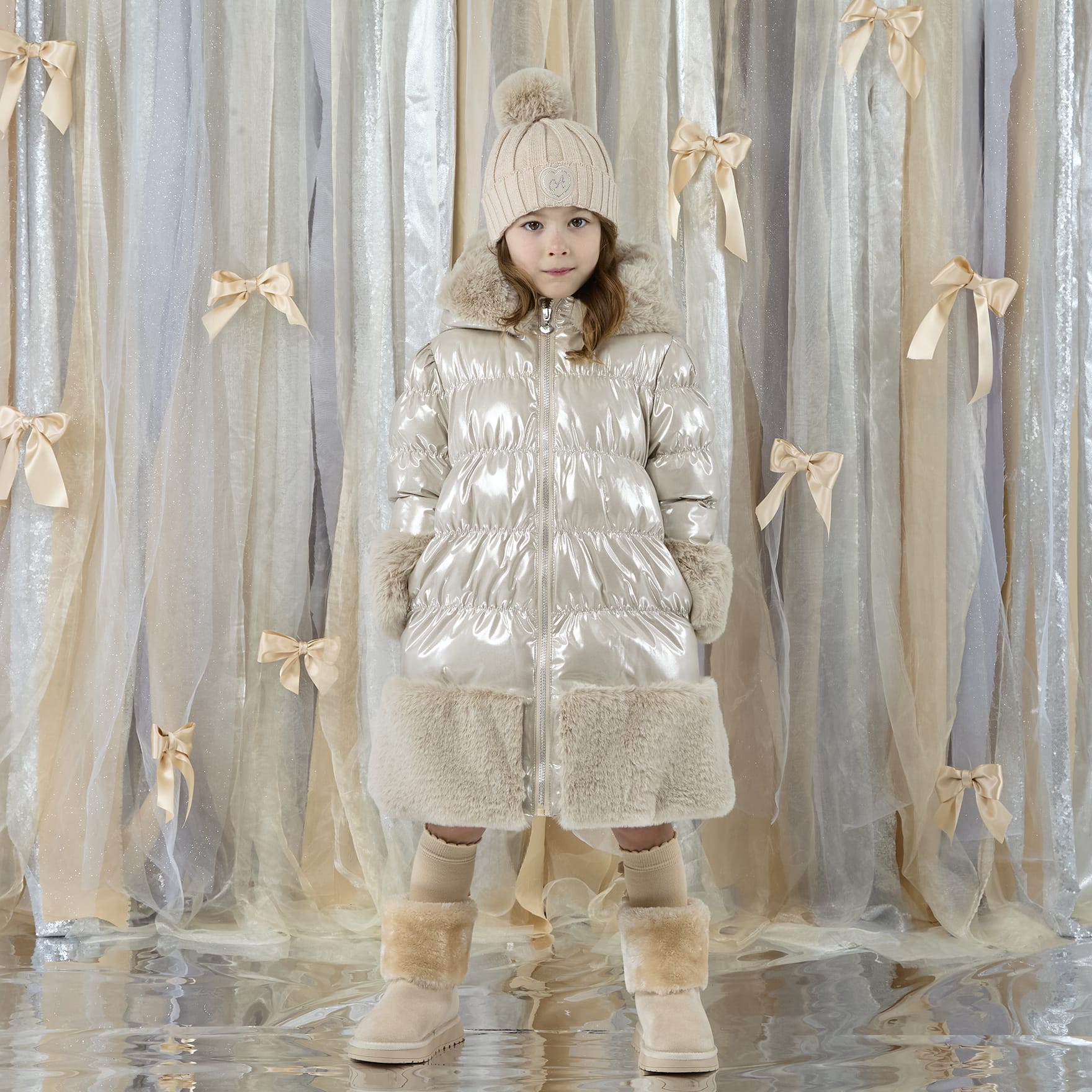 A DEE - Eau De A Dee Aurora Long Fur Trim Jacket - Stone Beige