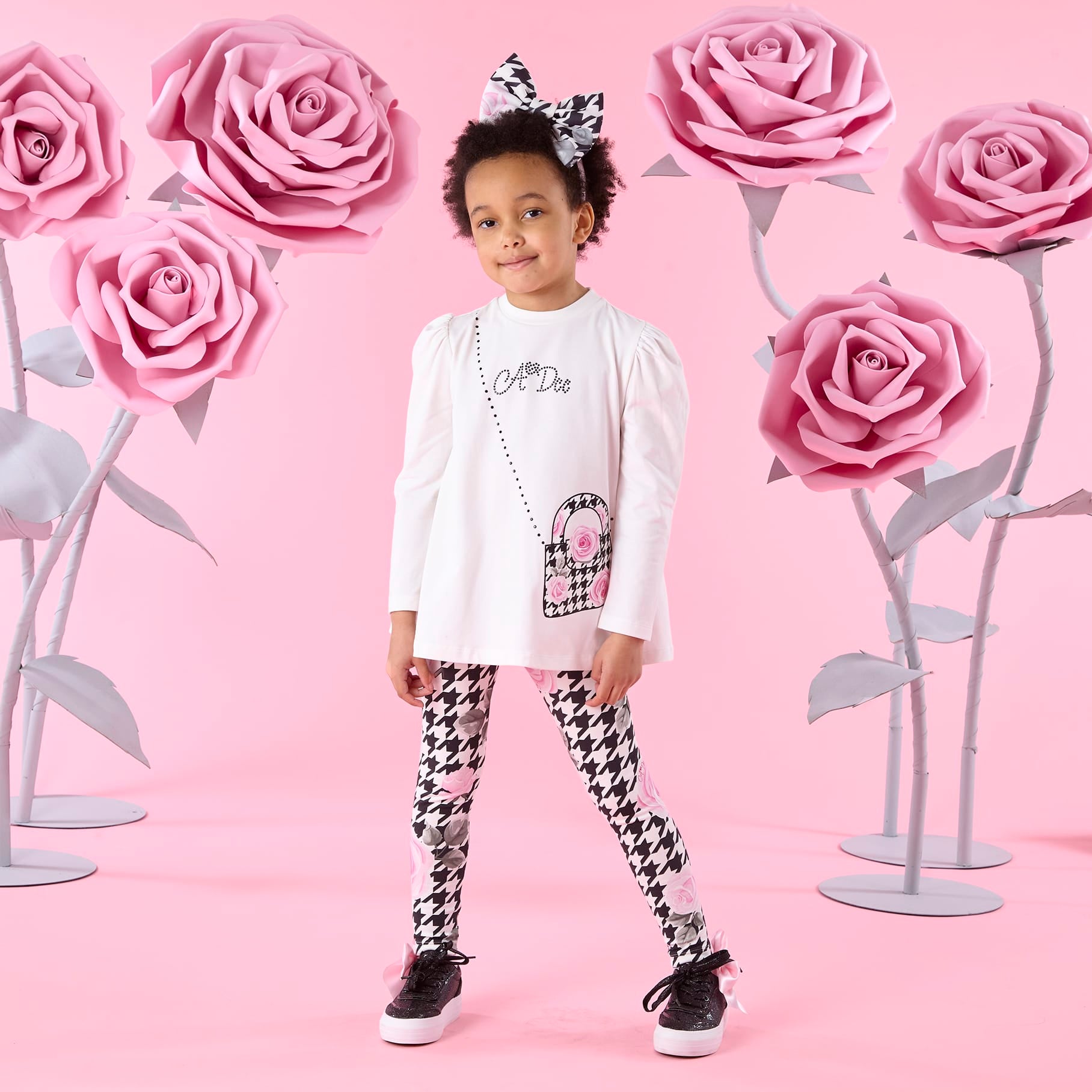 A DEE - Winter Bloom Arabella Houndstooth Print Legging Set - Snow White