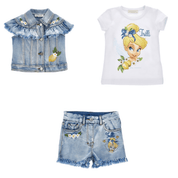 MONNALISA - Tinkerbell Three Piece Denim Set - White