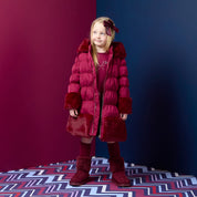 A DEE - Chevron Charm Aurora Fur Trim Jacket - Deep Cherry