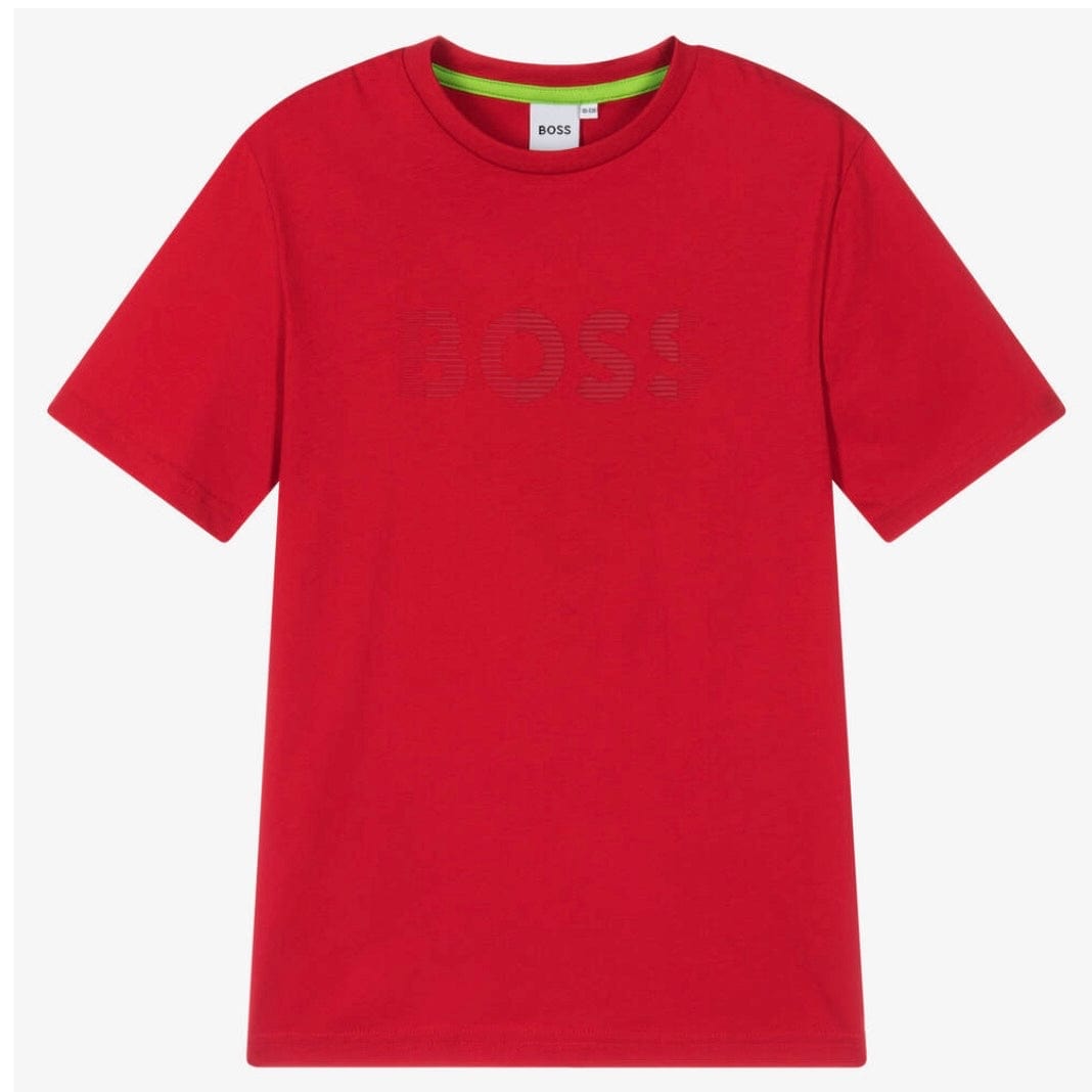 BOSS - Stripped Logo T-Shirt -  Red