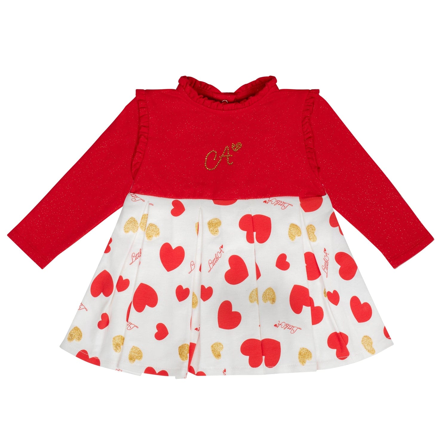 LITTLE A -  Festive Hearts Harlow Heart Print Dress - Red