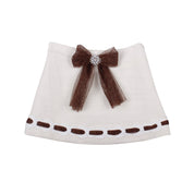 NAXOS - Tweed Four Piece Skirt Set With Chocolate Brown Trim - Cream