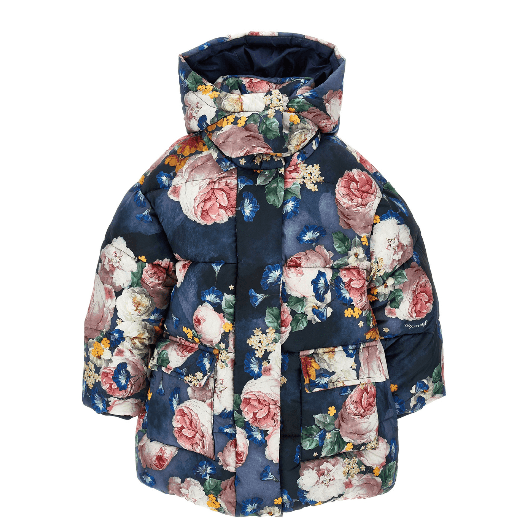 MONNALISA - Roses Puffer Coat - Navy