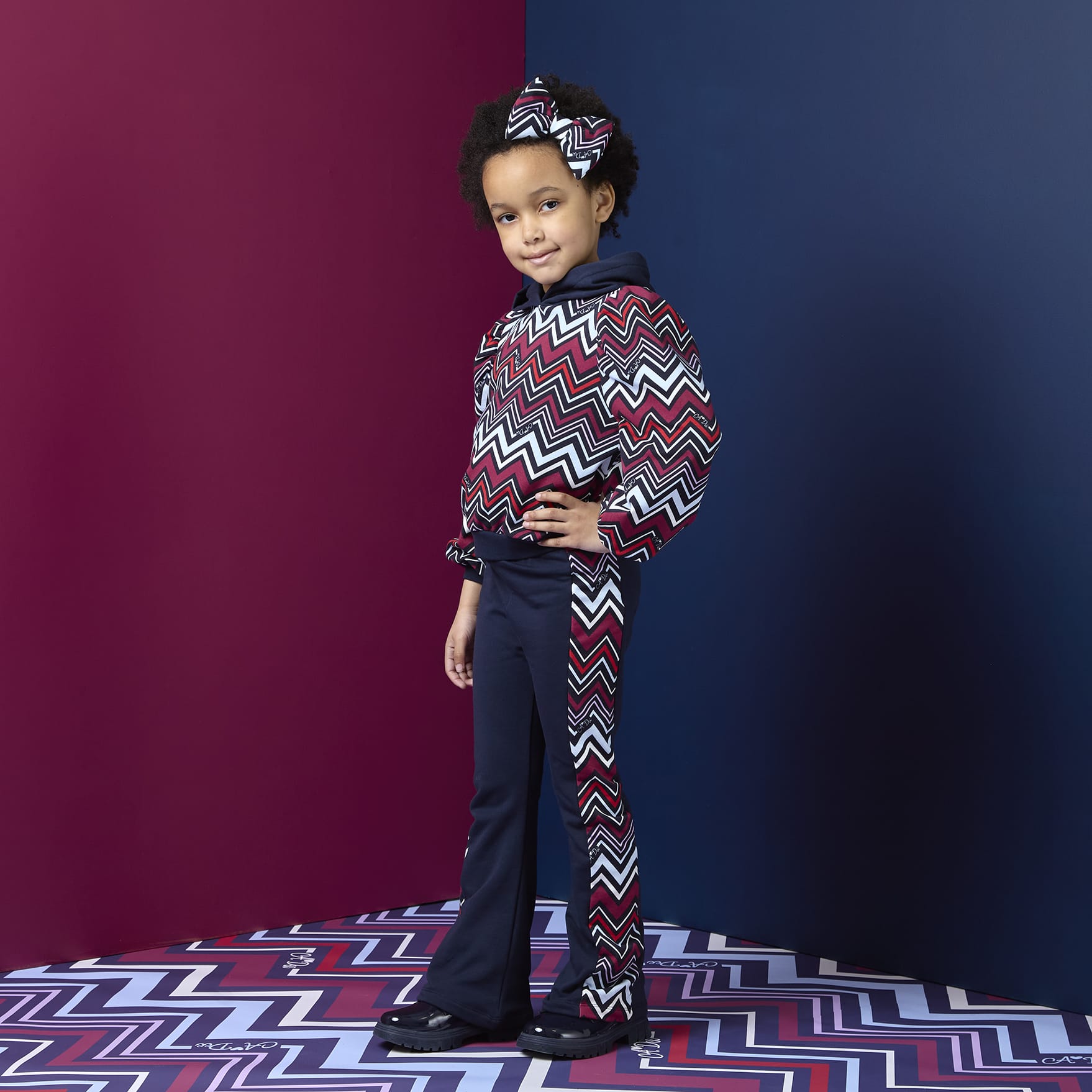 A DEE - Chevron Charm Coco Chevron Print Flare Tracksuit- Navy
