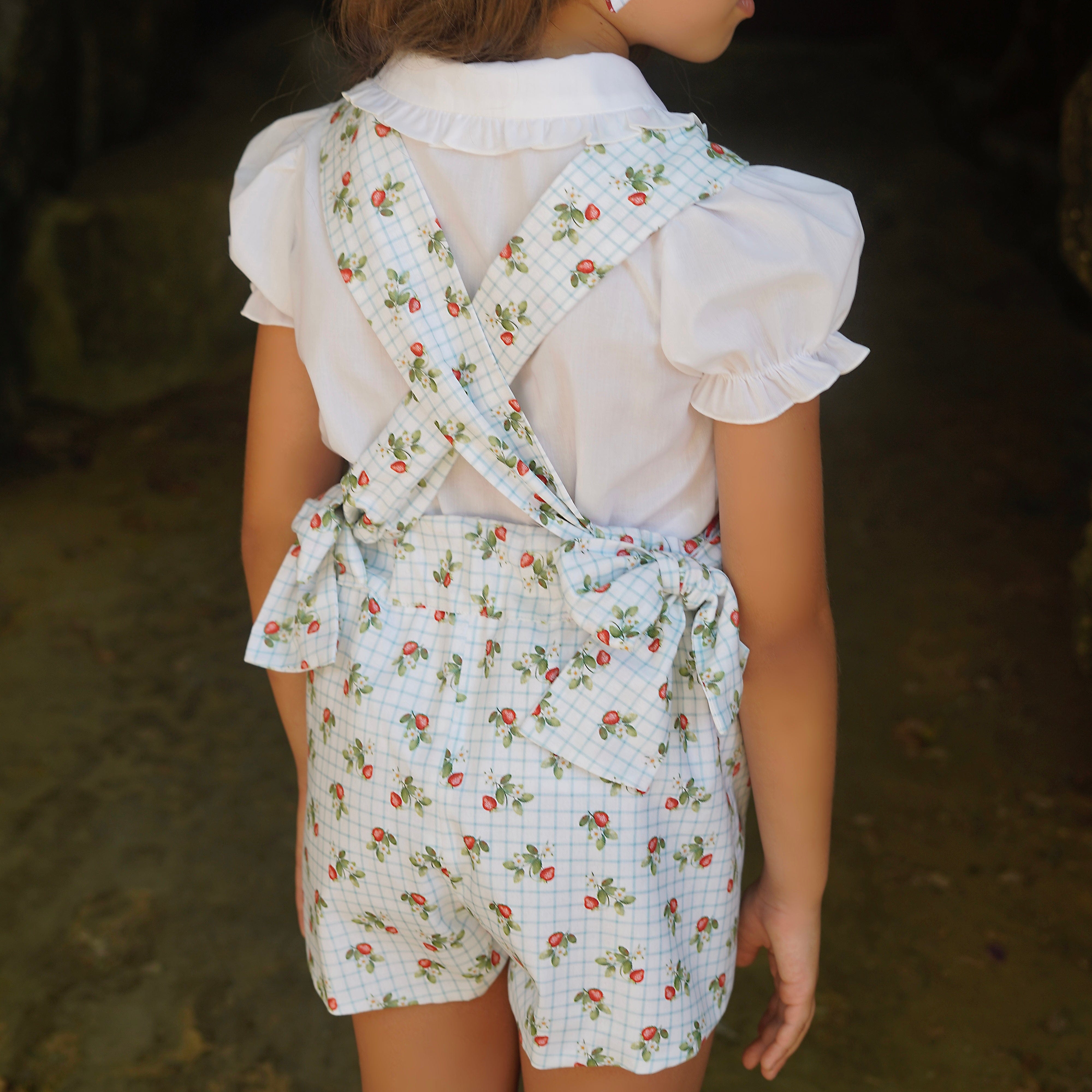 BABINE - Strawberry Pinafore Playsuit & Blouse   - Blue