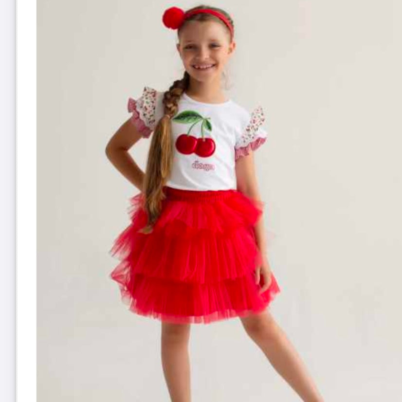 Daga - Fluffy Cherries Tutu Skirt Set - White