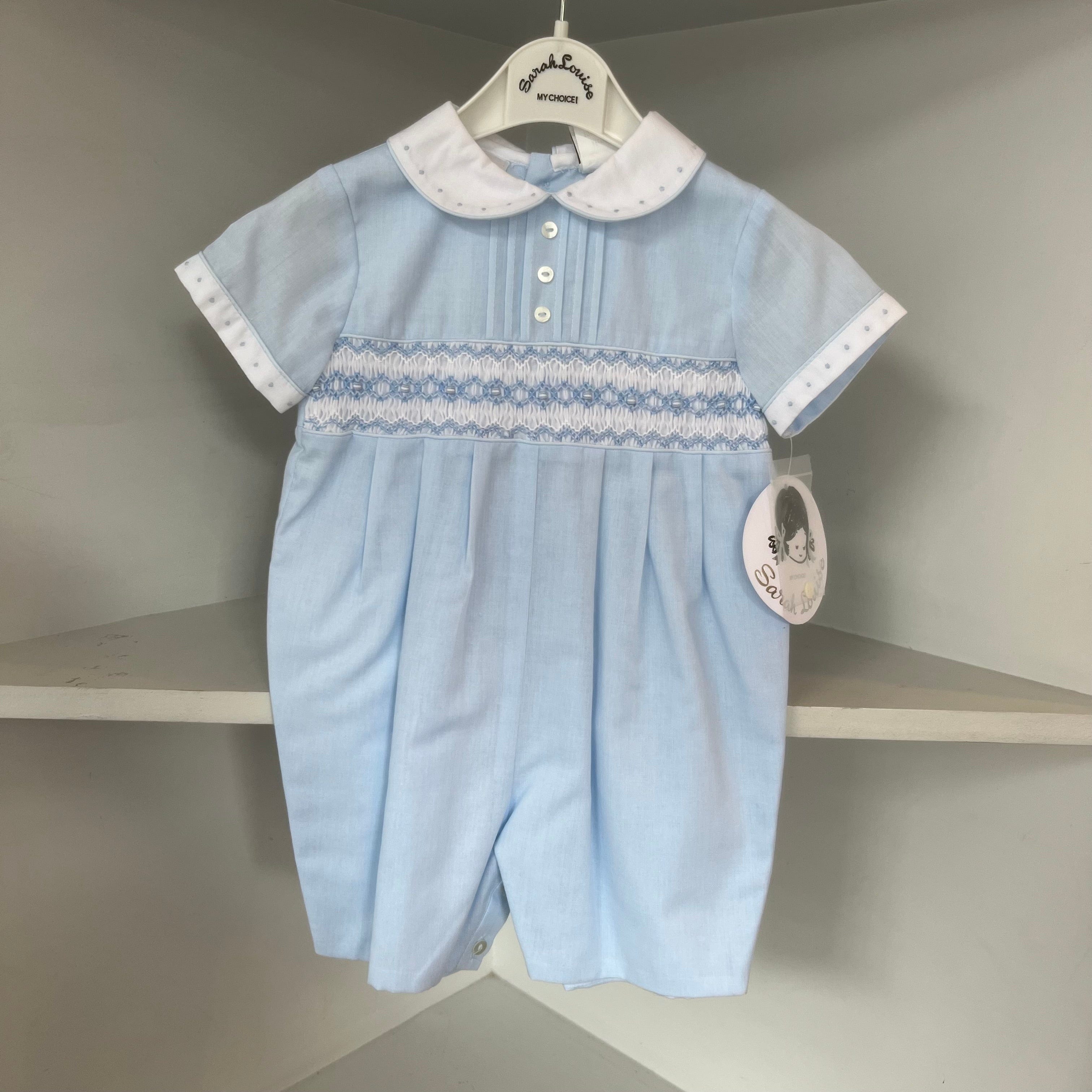 SARAH LOUISE - Boys Smocked Romper - Blue