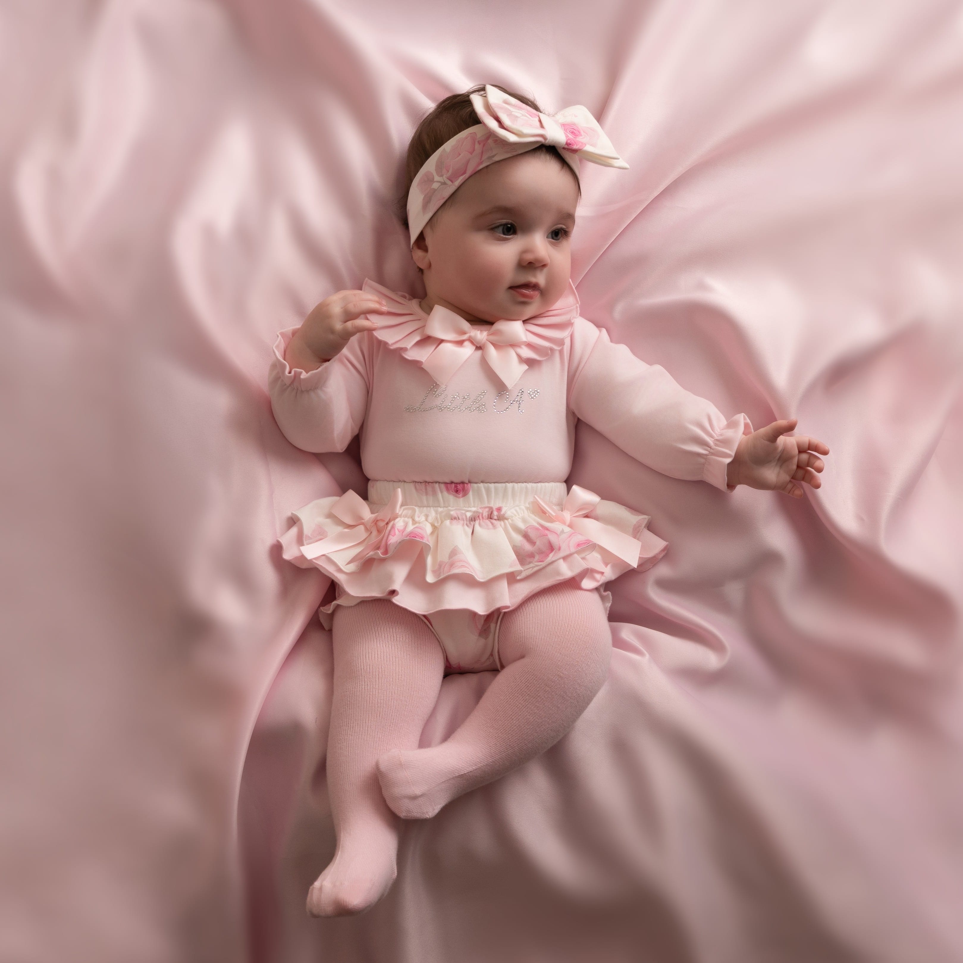 LITTLE A - Little Bloom Deena Rose Print Jam Pant Set - Pale Pink
