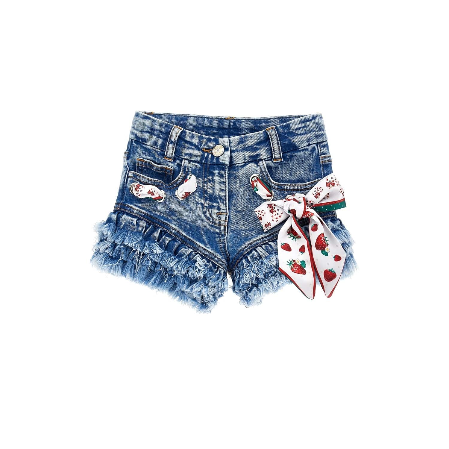 MONNALISA - Strawberry Denim Short Set - White