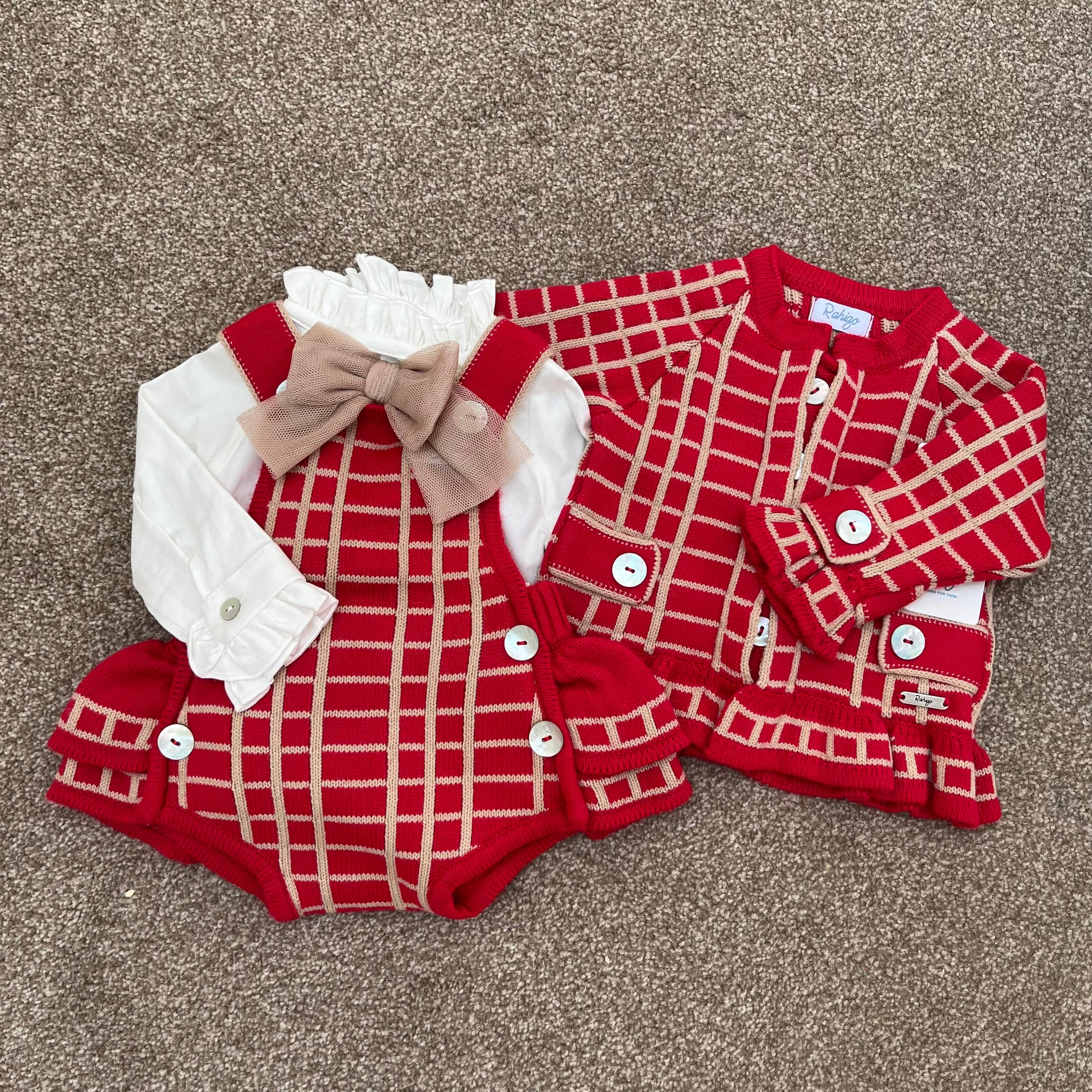 Rahigo - Three Piece Check Pinafore Set  -  Red