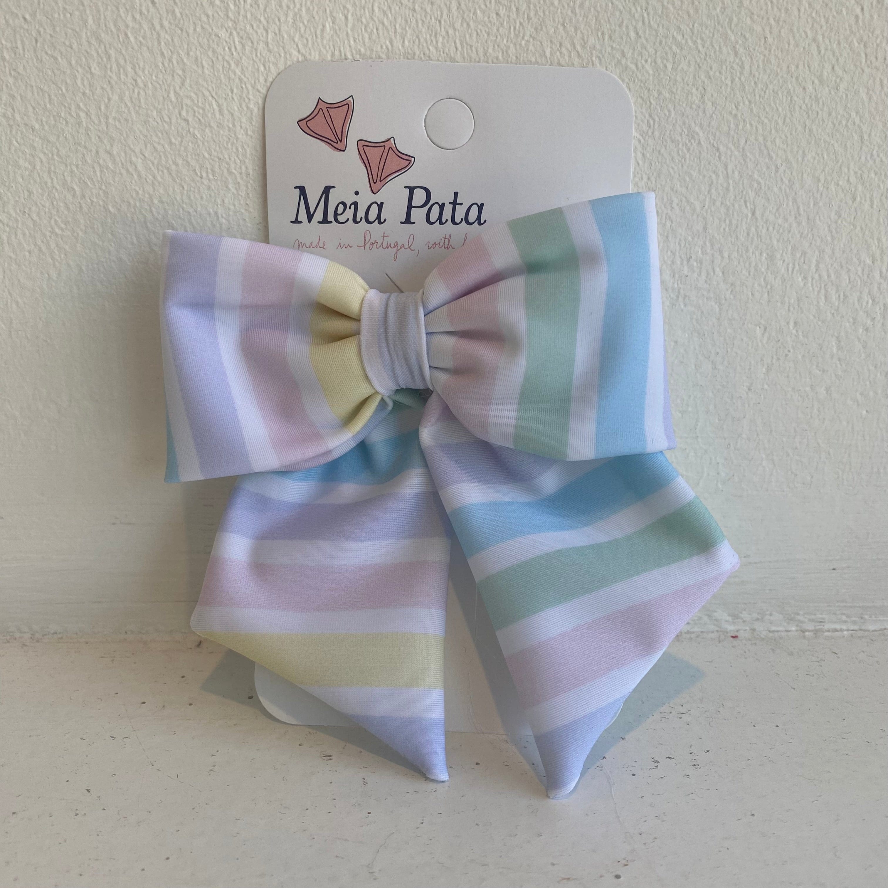 MEIA PATA -   Stripes Print Hair Bow - Pastel