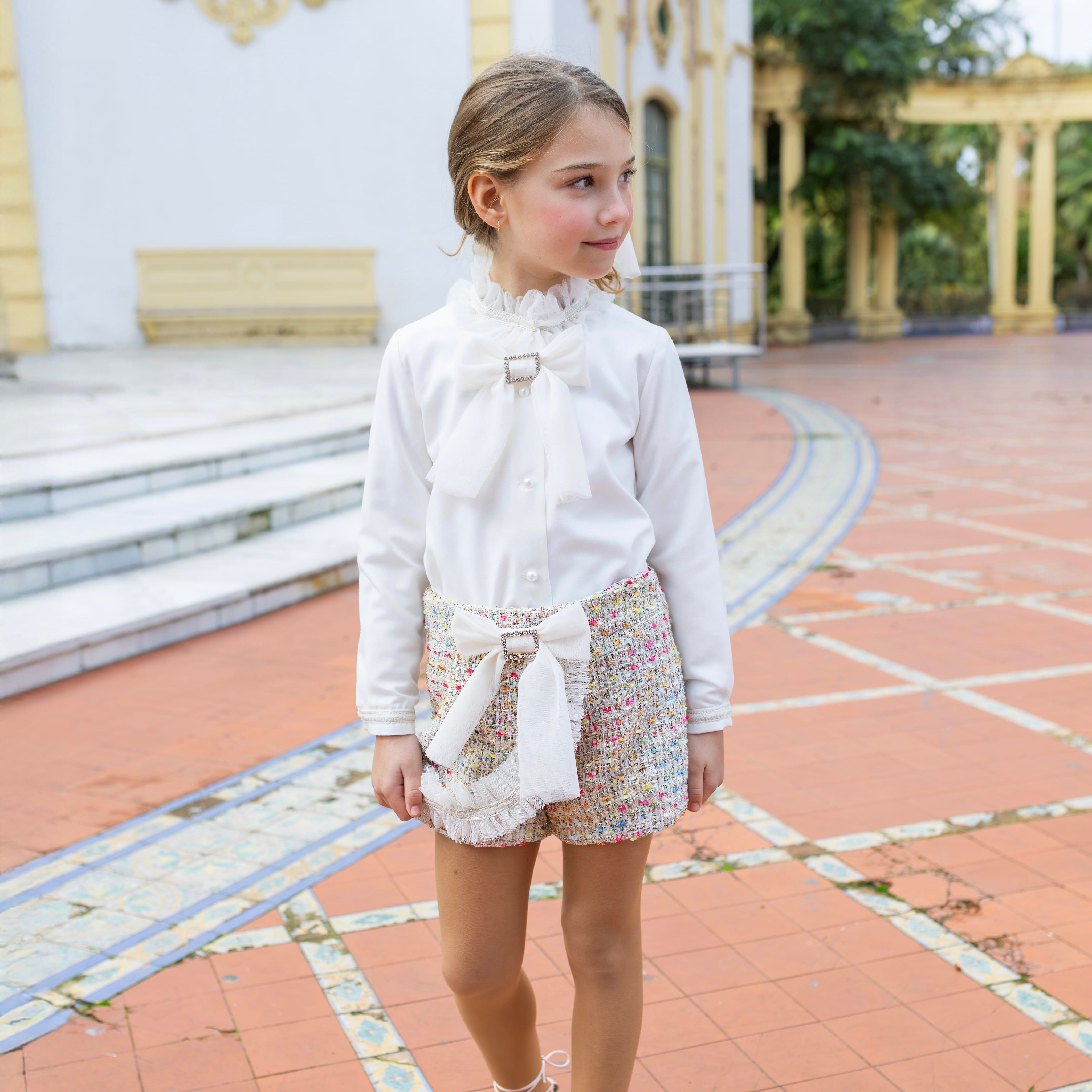 NAXOS - Tweed Multi Colour Four Piece Short Set - Cream