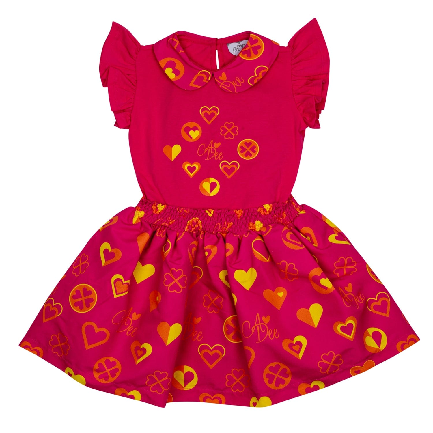 A DEE - Molly Bold Hearts Colour Block Mixed Dress - Hot Pink