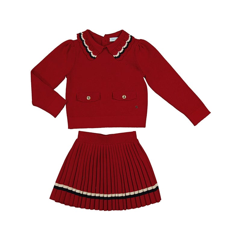 ABEL & LULA - Pleated Knit Skirt Set - Red