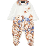 MONNALISA - Teddy Print  Babygrow  - Cream