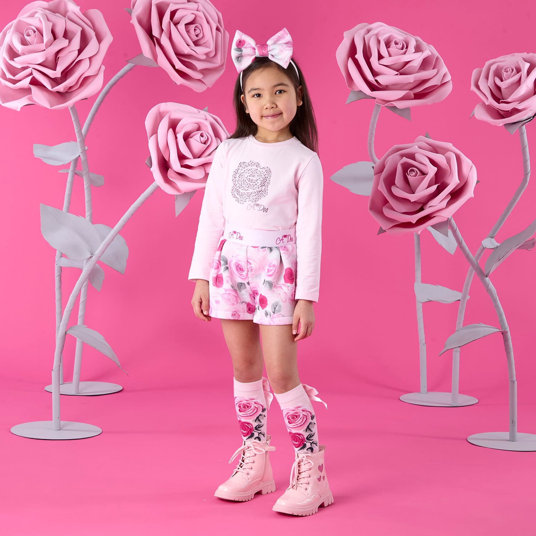 A DEE - Winter Bloom Amaya Rose Print Short Set - Pale Pink