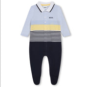 HUGO BOSS - Stripe Collar  Babygrow & Hat Set - Blue