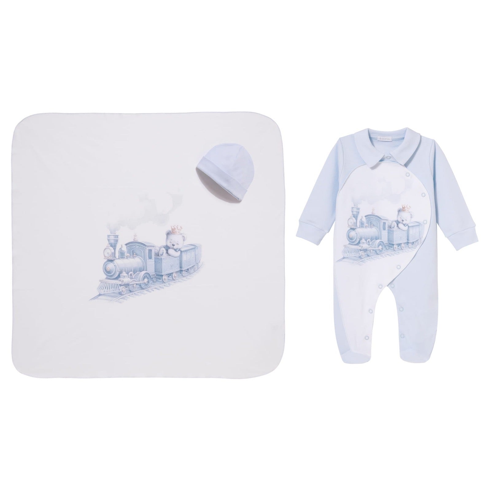 SOFIJA -Rayan Babygrow / Swaddle Blanket & Hat Set - Blue