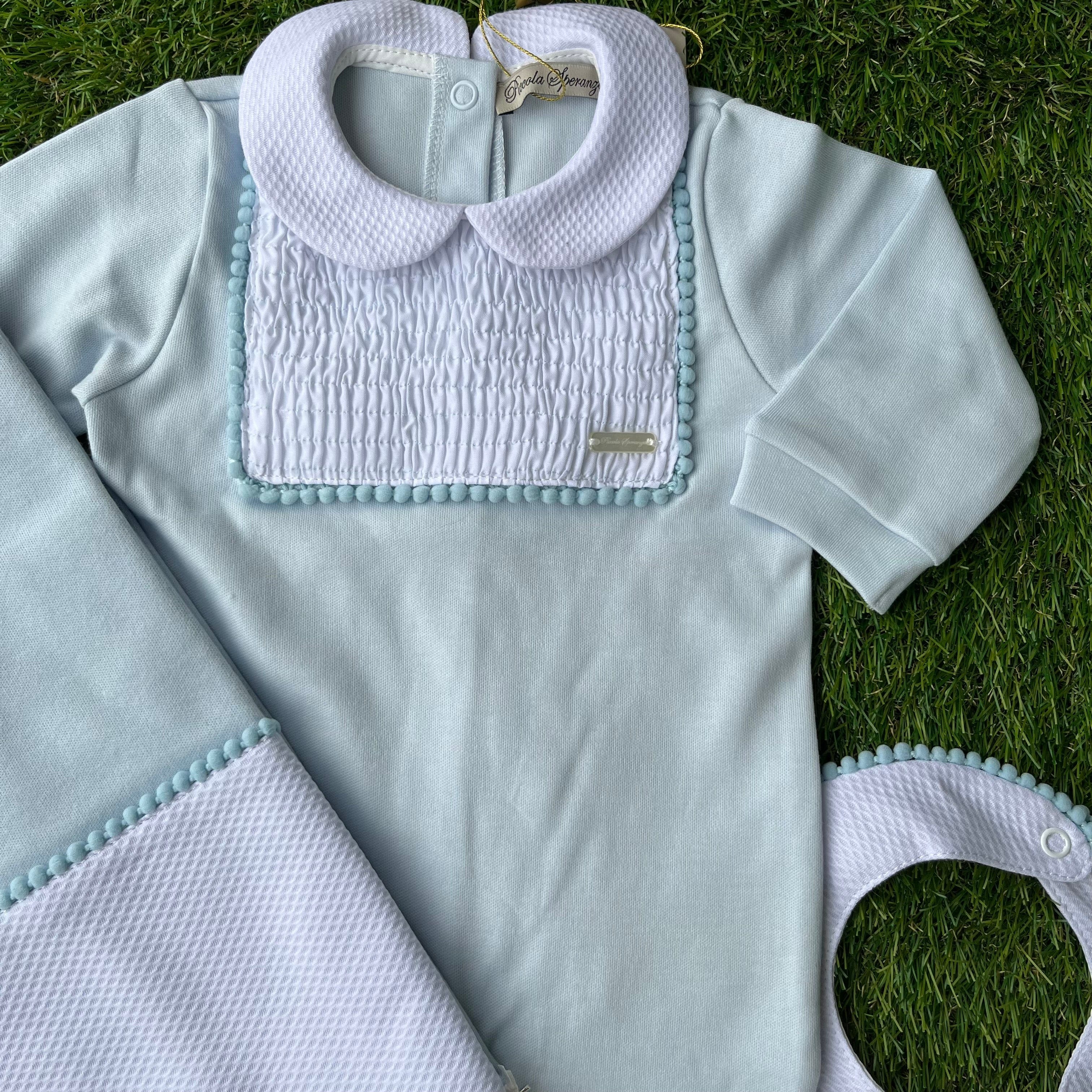 Piccola Speranza -Peter Pan collar  Baby Layette Three Piece Set- Blue