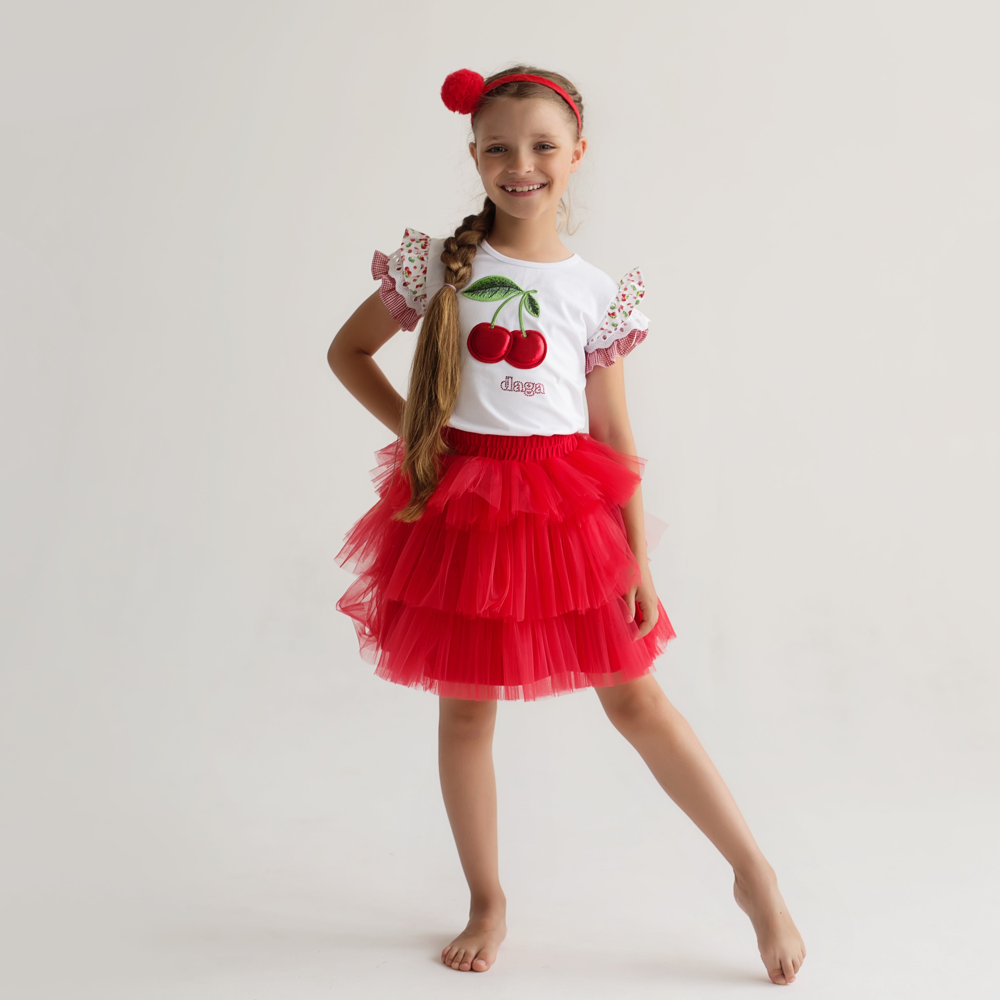 Daga - Fluffy Cherries Tutu Skirt Set - White