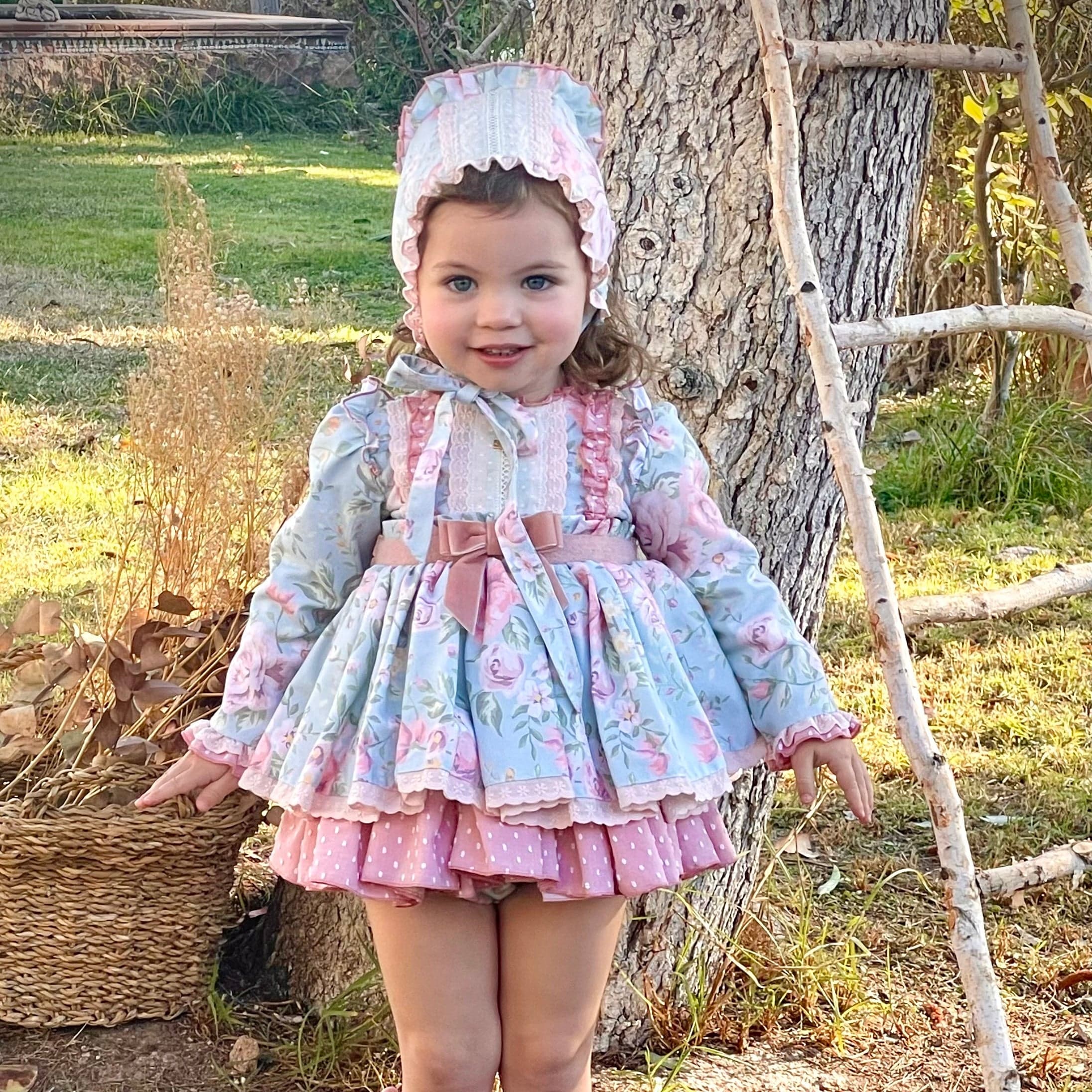 LA AMAPOLA - Kira Baby Dress & Bonnet - Pink