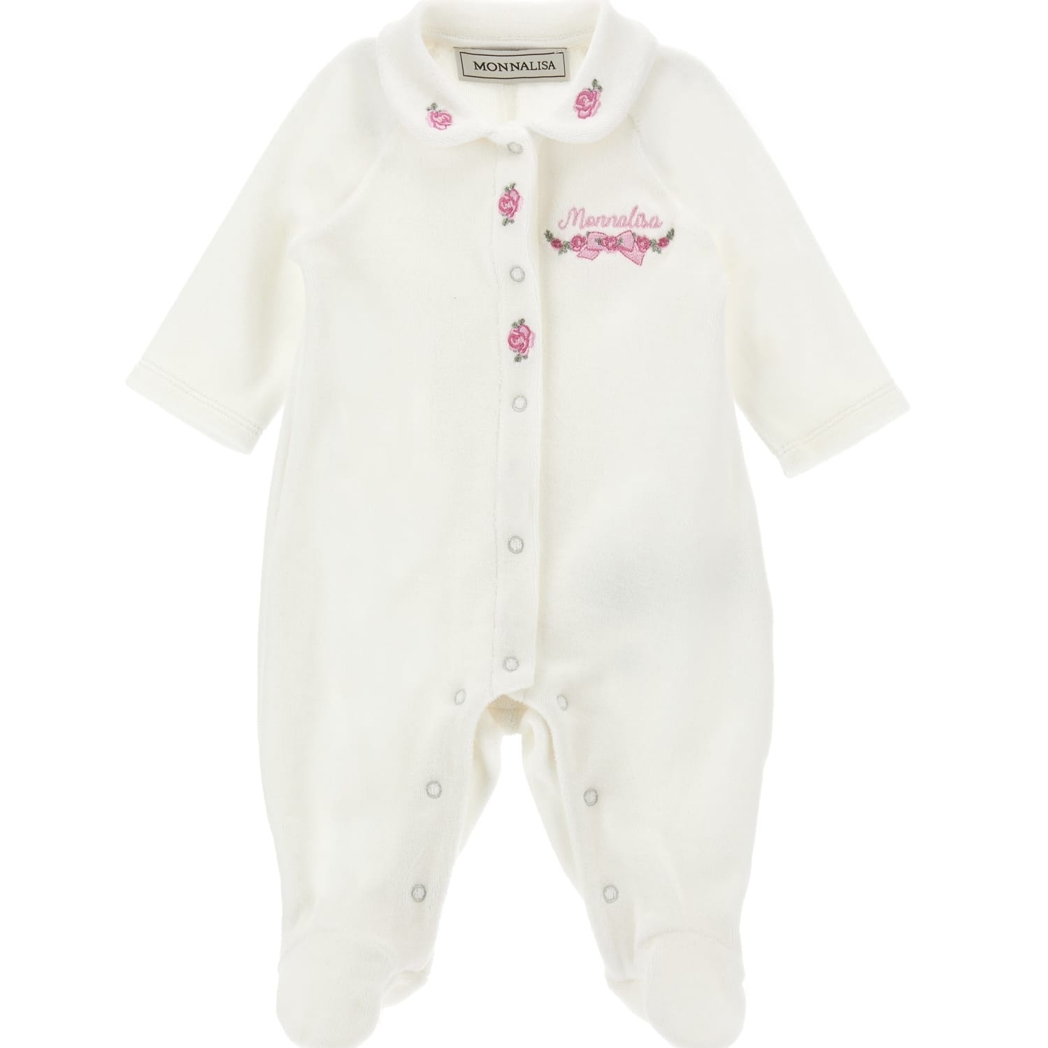 MONNALISA - Rose Embroidered  Babygrow  - White