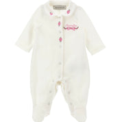 MONNALISA - Rose Embroidered  Babygrow  - White