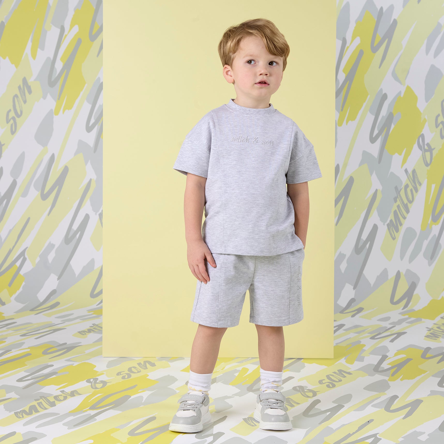 MITCH & SON - Griffin Lemon Doodles Pin Tuck Sweat Short Set - Grey Marl