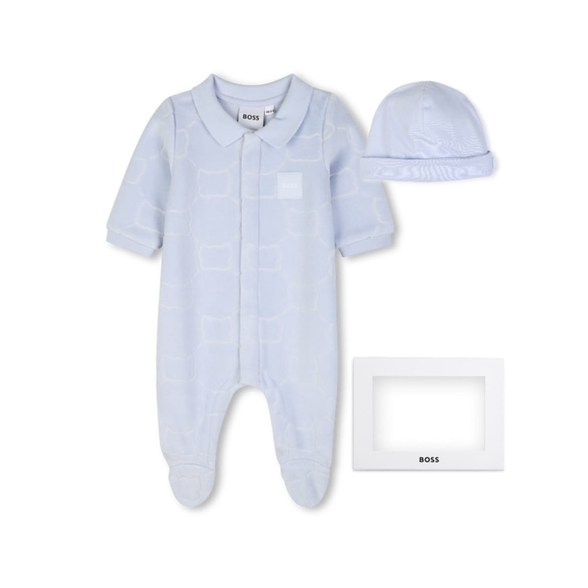BOSS - Velour Babygrow & Hat Set -  Blue