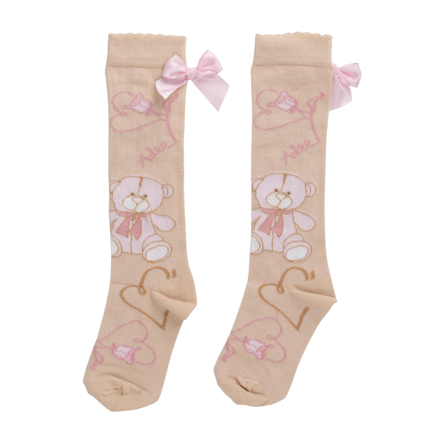 A DEE - Abstract Teddy Sloane Teddy Print Knee High Socks - Beige