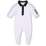 HUGO BOSS - Velour Collar Babygrow -  White