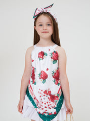 MONNALISA - Strawberry Teddy Bear Dress - White