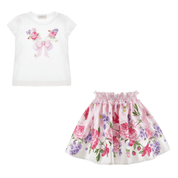 MONNALISA - Garden Party Butterfly Top & Skirt Set - Pink