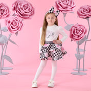 A DEE - Winter Bloom Anastasia Houndstooth Print Skirt Set - Snow White