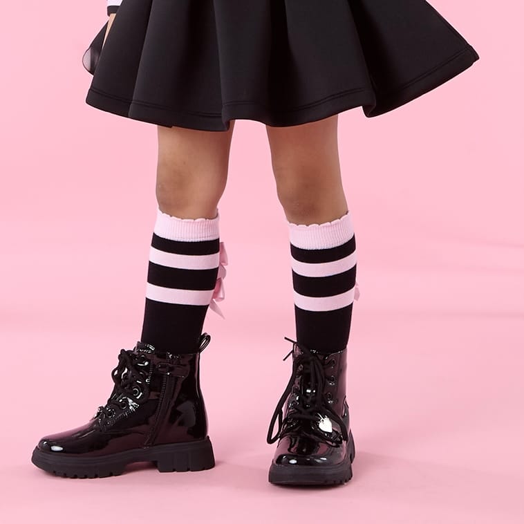 A Dee - Winter Bloom Astrid Stripe & Bow Knee High Socks - Black
