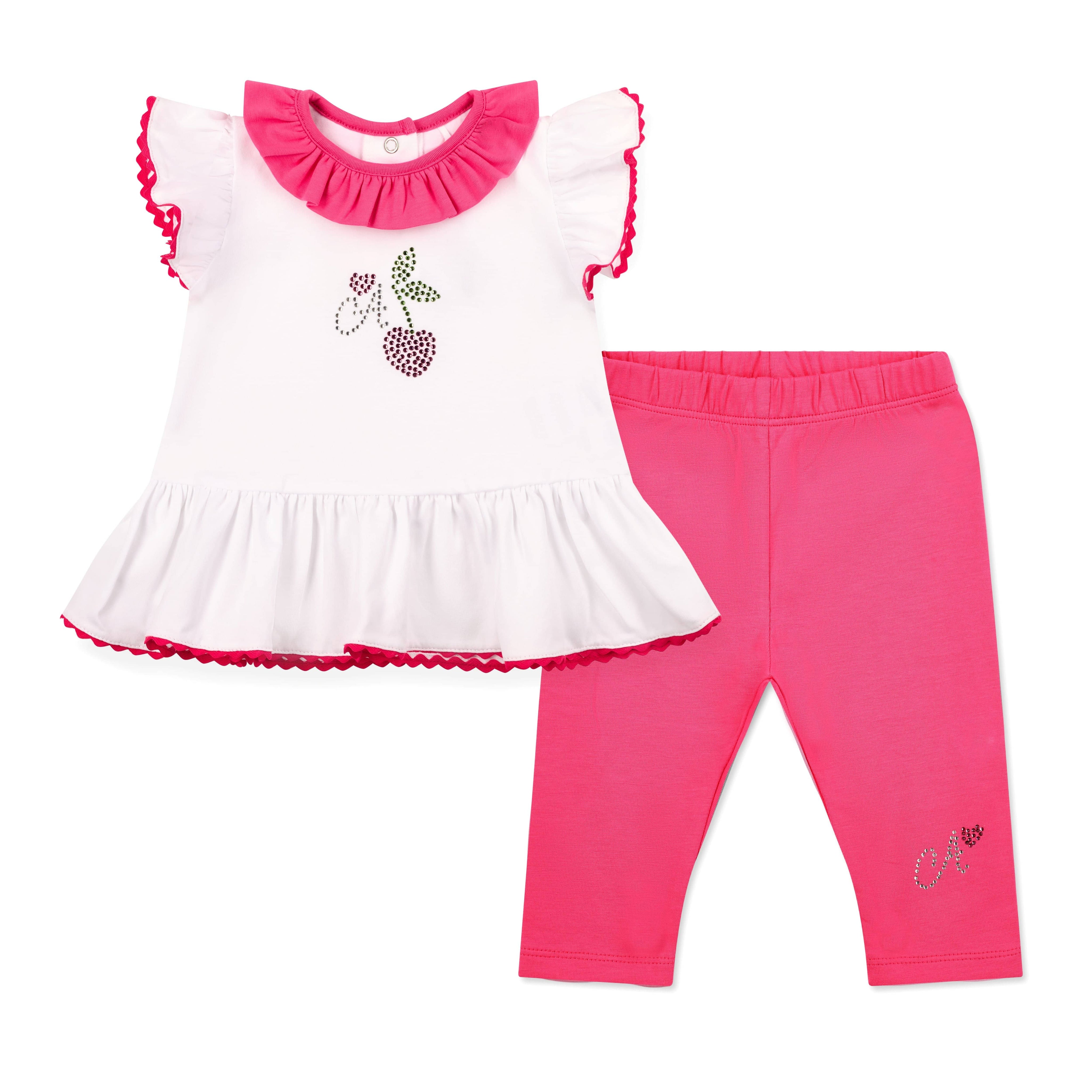 LITTLE A - Cutie Frutti Phoebe Cherry Legging Set - White
